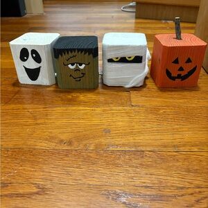Halloween Wooden Block Decorations qty 4
